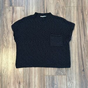 Free People Freya Top Women Large Black Knit  Shortsleeved Mock Neck